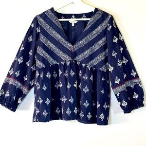 Lucky Brand Boho Navy Cotton Blouse M